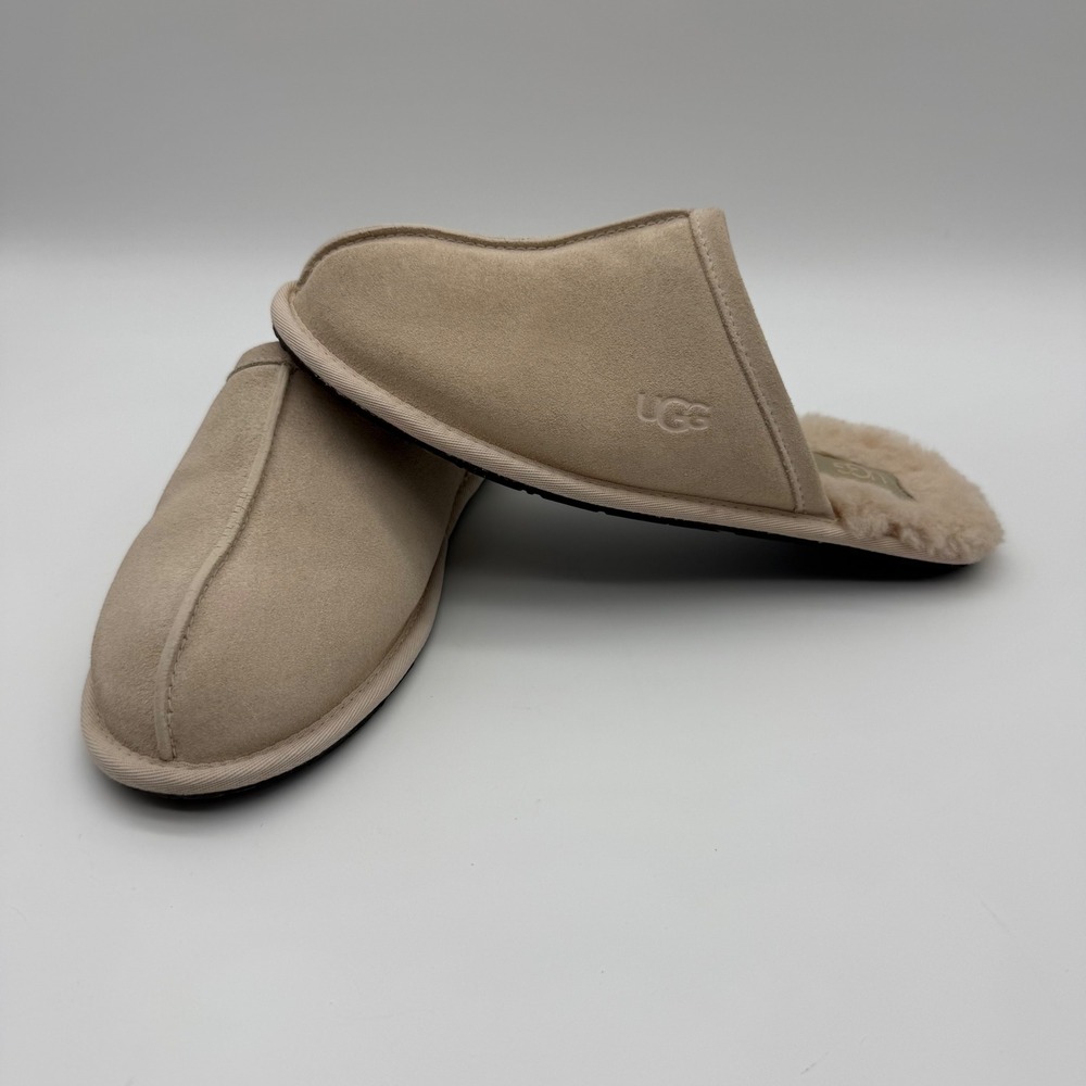 UGG Scuffette II Women's 10 Sand Suede Sheepskin Slippers Cozy Quiet Luxury